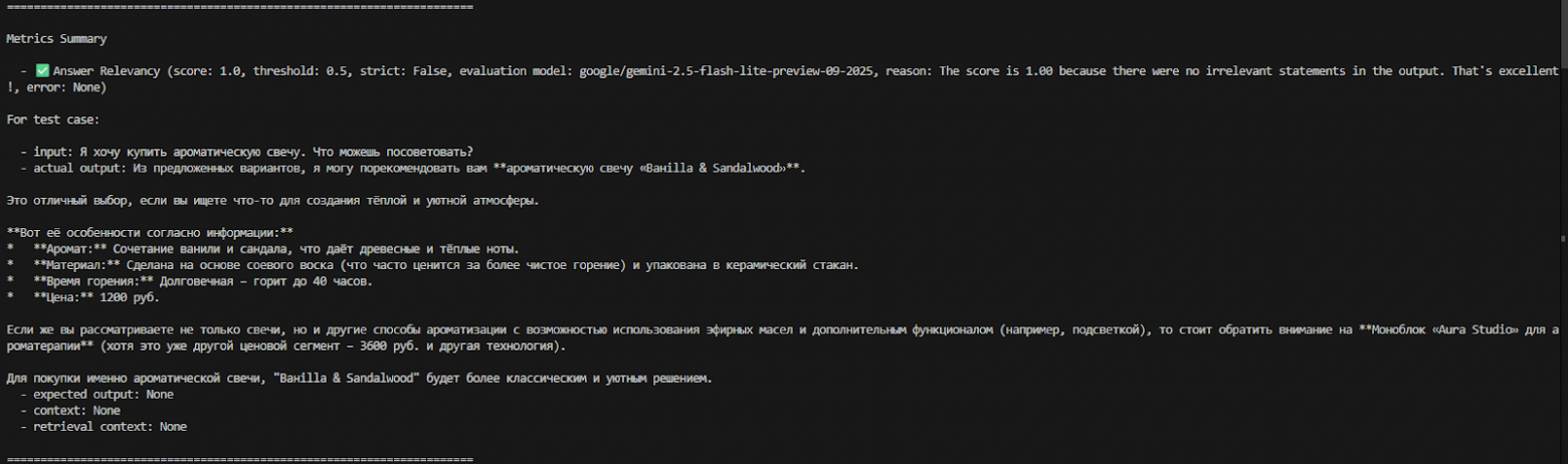 Логи запуска DeepEval 